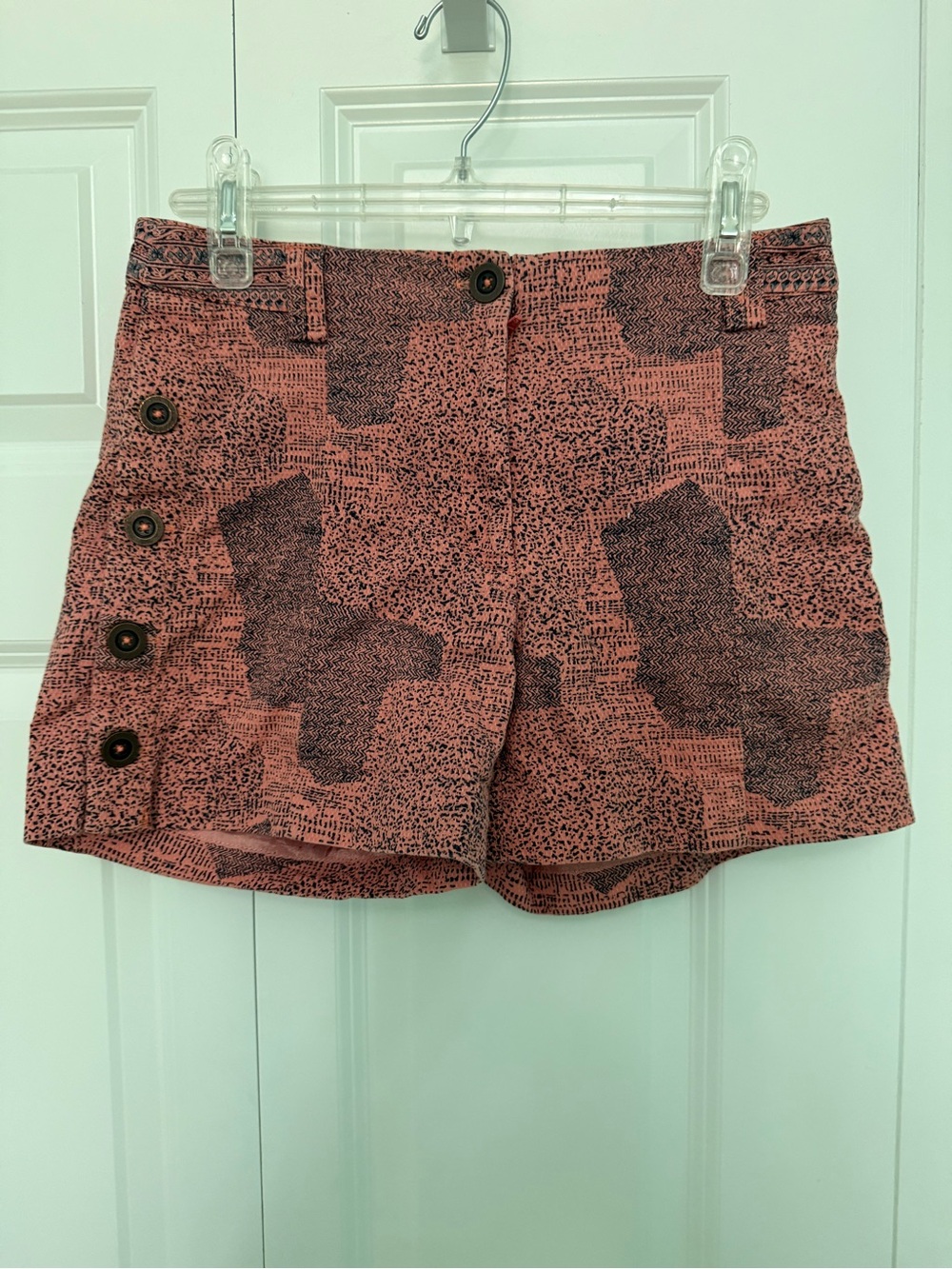 Anthropologie Salmon Printed Button-Accent Shorts